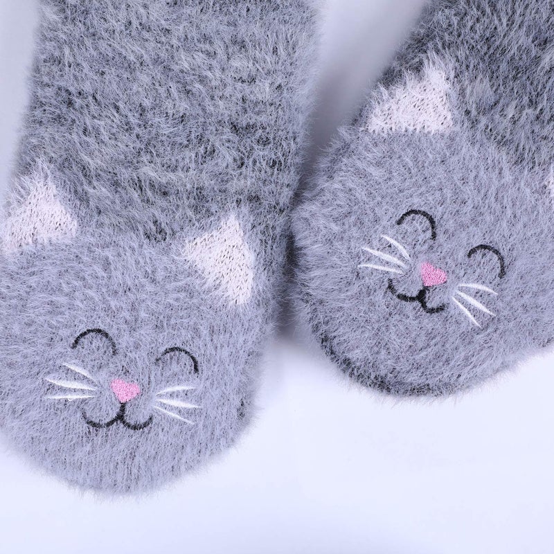Jeasona Cat Gifts for Women Cat Fuzzy Slipper Socks With Grippers Warm Cozy - Image 3